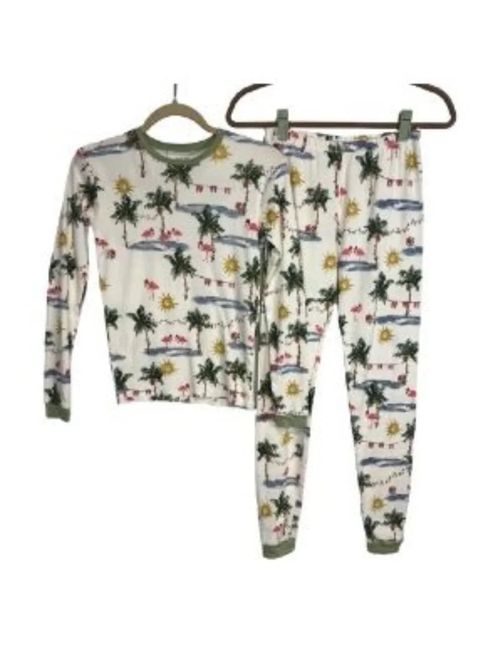 Burt’s Bees Kids Organic Cotton Deck the Palms Flamingo Size 14 Youth Pajama Set